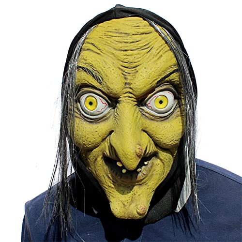 Halloween Hexenmaske Gruselige alte Frau Maske Grüne Dämonenmaske Gruselige Böse Maske Party Cosplay Requisiten für Erwachsene von SINSEN