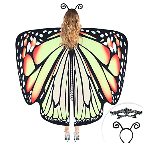 Kostüm Schmetterlings Damen,Schmetterlingskostüm Erwachsene Mit Kopfschmuck Und Masken Schmetterlingsflügel Karnevalskostüme für Halloween Cosplay Party,Style 09 von SINSEN