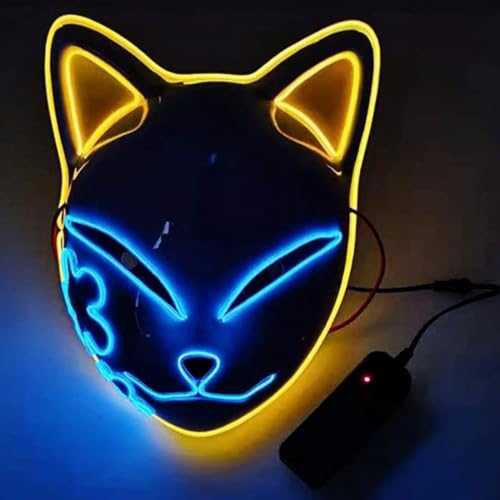 SINSEN Dämonentöter Anime Maske Halloween Fuchs LED Cosplay Kostüm Maske mit Narbe Halloween Maskerade Karneval Cosplay Kostüm Party Requisiten für Erwachsene Kinder von SINSEN