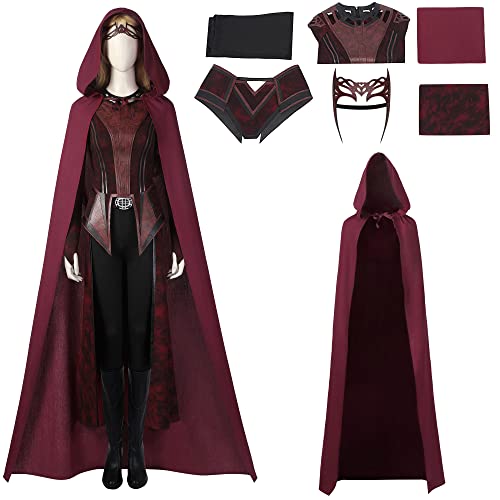 SINSEN Damen Scharlachrot Hexenkostüm Wanda Maximoff Cosplay Outfit Hoodie Cape Jacke Hosen Anzug Kopfbedeckung Halloween Party Komplettes Set (X-Large) von SINSEN