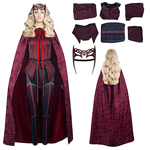 SINSEN Damen Wanda Maximoff Kostüm Scarlet Witch Cosplay Hose Anzug Umhang Outfit Kopfbedeckung für Halloween Party Karneval L von SINSEN