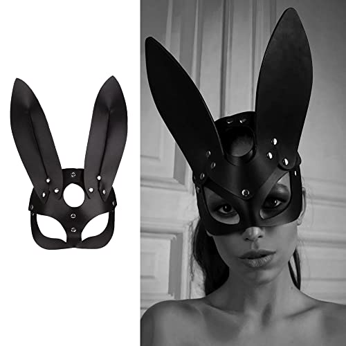 SINSEN Frauen Leder Hasenmaske Ohren Sexy Half Face Rabbit Eyemask Cosplay Bunnymask Kostüm Halloween Party Maskerade Karneval Zubehör von SINSEN