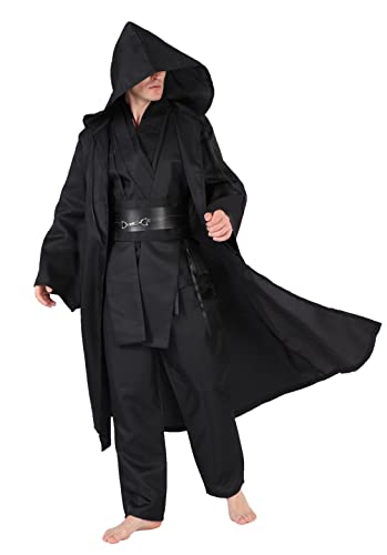 SINSEN Jedi-Kostüm für Erwachsene, 4-teilig, SW Obi Wan, mit Kapuze, Bademantel, Kenobi Top, Hose, Gürtel, Cosplay, Uniform-Set für Halloween, Party, Männer, Schwarz (XX-Large) von SINSEN