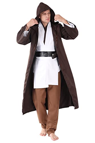 SINSEN Jedi-Kostüm für Erwachsene, SW, Obi Wan, Kapuzenmantel, Umhang, Kenobi, Oberteil, Hose, Gürtel, Cosplay-Uniform-Set für Halloween, Party, Herren, Braun, Größe XXL, 4 Stück SINSEN Jedi-Kostüm für Erwachsene, SW, Obi Wan, Kapuzenmantel, Umhang, Kenobi, Oberteil, Hose, Gürtel, Cosplay-Uniform-Set für Halloween, Party, Herren, Braun, Größe XXL, 4 Stück von SINSEN
