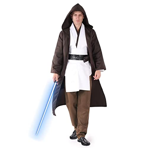 SINSEN Jedi Kostüm für Erwachsene Männer Jedi Kapuzenrobe Tunika Gürtel Outfit Cosplay Umhang vollständiger Satz Uniform Halloween Jedi Kostüm von SINSEN