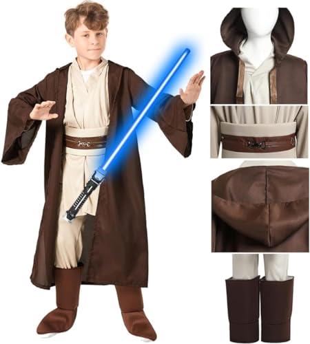 SINSEN Jedi Kostüm für Kinder Obi Wan Kenobi Kostüm Kinder Kapuzen Roben Outfit mit Gürtel komplettes Set Halloween Cosplay Kostüm von SINSEN