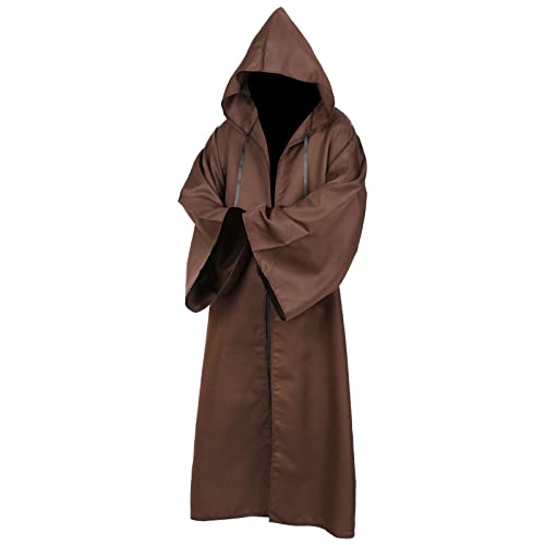 SINSEN Jedi-Robe für Erwachsene, Umhang mit Kapuze, SW, Obi Wan, Kenobi, Umhang, Vampir, Zauberer, Mittelalterliche Cosplay-Uniform für Halloween, Party, Herren, Braun, Größe 3XL SINSEN Jedi-Robe für Erwachsene, Umhang mit Kapuze, SW, Obi Wan, Kenobi, Umhang, Vampir, Zauberer, Mittelalterliche Cosplay-Uniform für Halloween, Party, Herren, Braun, Größe 3XL von SINSEN