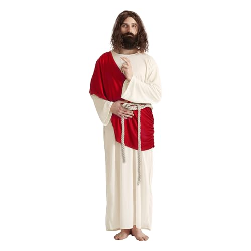 SINSEN Jesus-Kostüm für Erwachsene, biblisches Christus-Outfit, religiöser Jesus, Robe, Schal, Taillenseil, Halloween, Ostern, Kostüm, Cosplay, für Männer und Frauen, Größe M, 3 Stück SINSEN Jesus-Kostüm für Erwachsene, biblisches Christus-Outfit, religiöser Jesus, Robe, Schal, Taillenseil, Halloween, Ostern, Kostüm, Cosplay, für Männer und Frauen, Größe M, 3 Stück von SINSEN