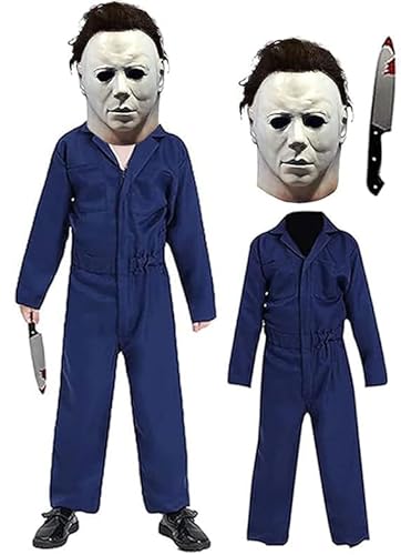 SINSEN Michael Myers Kostüm Maske Kinder Jungen Horror Killer Overall Gruseliges Halloween Michael Myers Cosplay Kostüm Requisiten von SINSEN