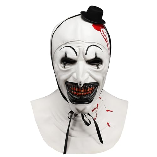 SINSEN Terrifier Art der Clown Maske Gruseliger Killer Clown Joker Maske Kostüm Zubehör Halloween Gruseliges Cosplay für Erwachsene Männer Frauen (A) von SINSEN