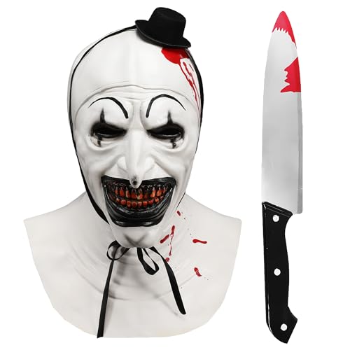 SINSEN Terrifier Art der Clown Maske Gruseliger Killer Clown Joker Maske Kostüm Zubehör Halloween Gruseliges Cosplay für Erwachsene Männer Frauen (B) von SINSEN