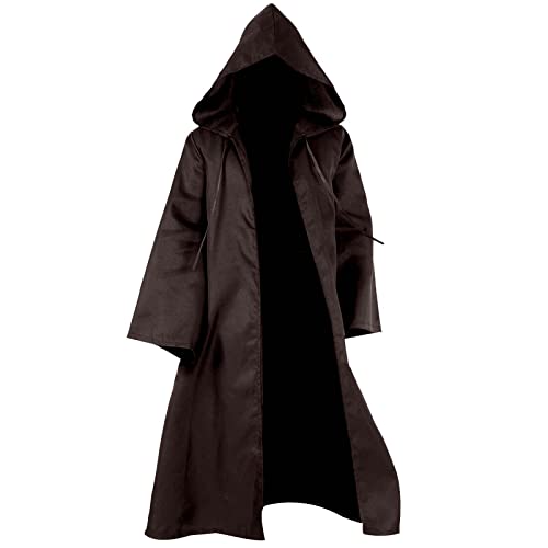 SINSEN Umhang mit Kapuze für Erwachsene, Mittelalter Jedi Hoodies Robe Kostüm, Halloween Karneval Hexe Vampir Ritter Cosplay Kostüm Robe Requisite (Braun Umhang,L) von SINSEN