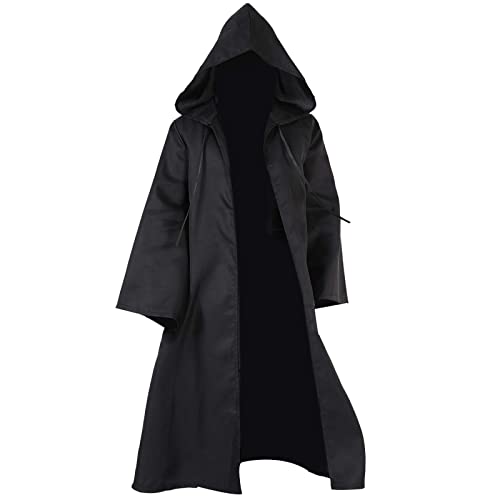 SINSEN Umhang mit Kapuze für Erwachsene, Mittelalter Jedi Hoodies Robe Kostüm, Halloween Karneval Hexe Vampir Ritter Cosplay Kostüm Robe Requisite (Schwarz Umhang,L) von SINSEN