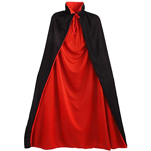 SINSEN Vampir Umhang,150Cm Vampir Kostüm Damen,Herren,Kinder Vampir,Halloween Kostüm Cosplay Vampire,Vampir Umhang Erwachsene Für Halloween-Masquerade(Schwarz + Rot),Umhang Vampir Verkleidung von SINSEN
