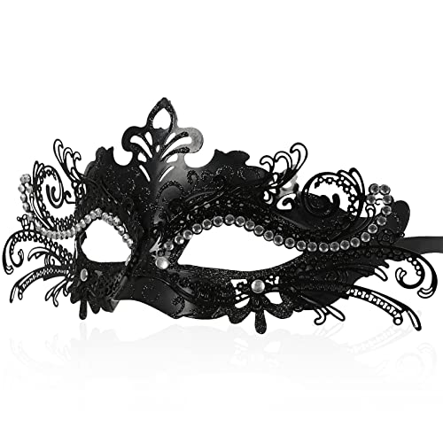 SINSEN Venezianische Maske für Männer Frauen, Luxus Maskerade Masken Mode Party PVC Maske Halloween Kostüm Maske Mardi Gra Party Karneval Augenmaske Requisiten (Schwarz Maskerade Mask MJ-0527-J) von SINSEN