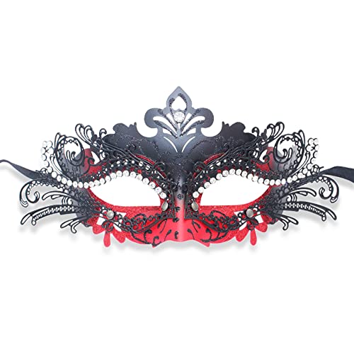 SINSEN Venezianische Maske für Männer Frauen, Luxus Maskerade Rosen Masken Mode Party PVC Maske Halloween Kostüm Maske Mardi Gra Party Karneval Augenmaske Requisiten,MJ-18428-DRB von SINSEN