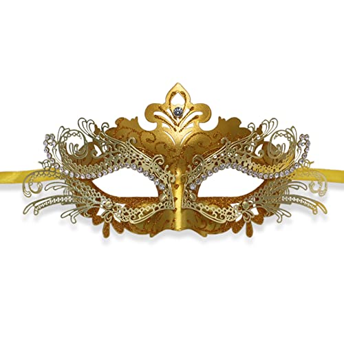 SINSEN Venezianische Maske für Männer Frauen, Luxus Maskerade Rosen Masken Mode Party PVC Maske Halloween Kostüm Maske Mardi Gra Party Karneval Augenmaske Requisiten,MJ-18428-GD von SINSEN