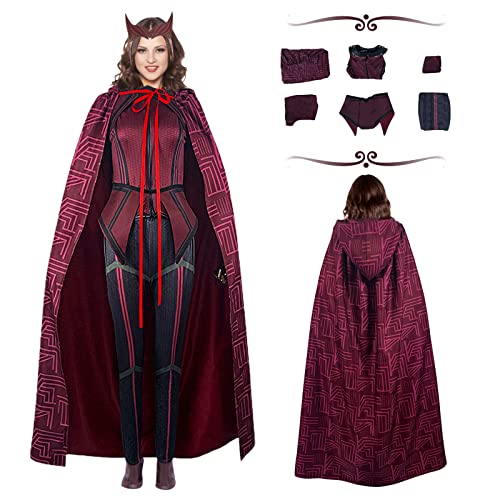 SINSEN Wanda Maximoff Kostüm Scarlet Witch Halloween Kostüm Anzug mit Wanda Umhang Kopfschmuck Halloween Party Requisiten, L von SINSEN