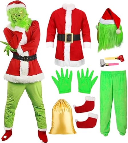 SINSEN Grinch Weihnachten Kostüm für Erwachsene Weihnachtsmann Outfit mit Maske Grünes Monster Pelziger Weihnachtsmannanzug Weihnachts Cosplay Kostüm SINSEN Grinch Weihnachten Kostüm für Erwachsene Weihnachtsmann Outfit mit Maske Grünes Monster Pelziger Weihnachtsmannanzug Weihnachts Cosplay Kostüm von SINSEN