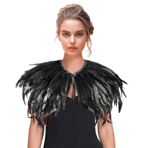 SIQITECH Federumhang Damen Halloween Umschlagtücher Gothic Federkragen Achselzucken Federschal Umhang Bunt Feder Cape Frauen Vintage Vogelkostüm für Karneval Halloween Cosplay Fasching SIQITECH Federumhang Damen Halloween Umschlagtücher Gothic Federkragen Achselzucken Federschal Umhang Bunt Feder Cape Frauen Vintage Vogelkostüm für Karneval Halloween Cosplay Fasching von SIQITECH
