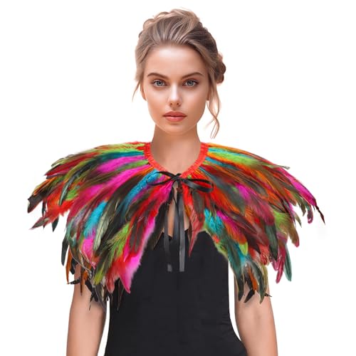 SIQITECH Federumhang Damen Halloween Umschlagtücher Gothic Federkragen Achselzucken Federschal Umhang Bunt Feder Cape Frauen Vintage Vogelkostüm für Karneval Halloween Cosplay Fasching SIQITECH Federumhang Damen Halloween Umschlagtücher Gothic Federkragen Achselzucken Federschal Umhang Bunt Feder Cape Frauen Vintage Vogelkostüm für Karneval Halloween Cosplay Fasching von SIQITECH