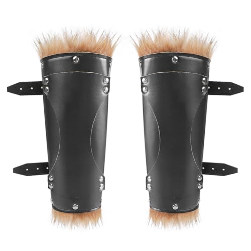 SIQITECH Halloween Armschienen mit Kunstfell Wikinger Armschützer Kunstleder Mittelalter Armband Vintage Handgelenkschützer Verstellbar Renaissance Kostüm Ritter Armstulpen für Karneval Cosplay Party von SIQITECH
