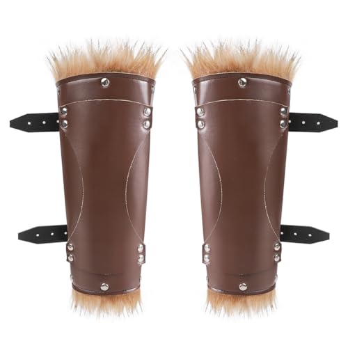 SIQITECH Halloween Armschienen mit Kunstfell Wikinger Armschützer Kunstleder Mittelalter Armband Vintage Handgelenkschützer Verstellbar Renaissance Kostüm Ritter Armstulpen für Karneval Cosplay Party von SIQITECH
