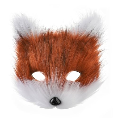 SIQITECH Halloween Fuchsmaske Kunstfell Plüschmaske Fuchs Kostüm Halbgesichts Tiermaske Plüsch Pelzig Halbgesichtsmaske mit Elastisch Band Fuchs Cosplay Maske für Halloween Karneval Maskerade von SIQITECH