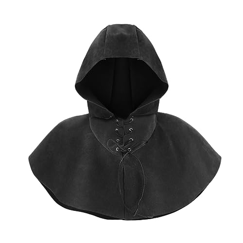 SIQITECH Halloween Kapuzenumhang Mittelalterlich Kurzhaube Ritter Kleidung Wikinger Haube Hut mit Kapuze Umhang Robe Kurz Kapuzenponcho Damen Herren Halloweenkostüm für Karneval Cosplay Party von SIQITECH