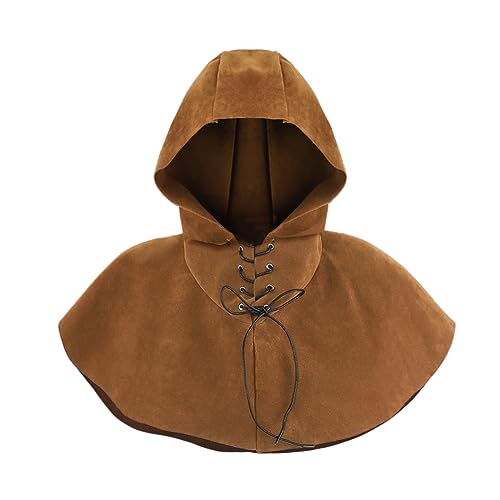 SIQITECH Halloween Kapuzenumhang Mittelalterlich Kurzhaube Ritter Kleidung Wikinger Haube Hut mit Kapuze Umhang Robe Kurz Kapuzenponcho Damen Herren Halloweenkostüm für Karneval Cosplay Party von SIQITECH