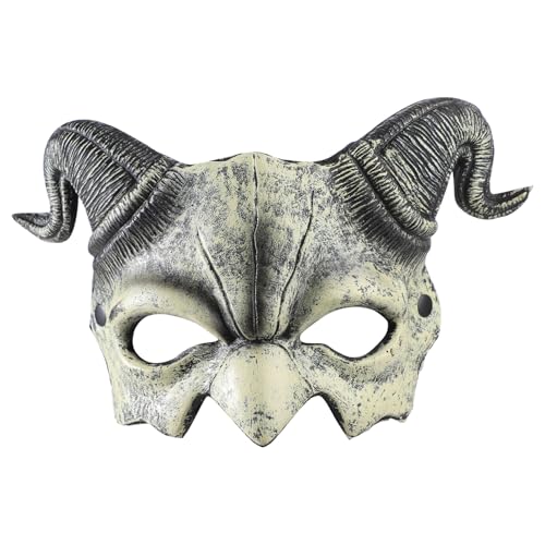 SIQITECH Halloween Ziegenmaske Halbe Gesicht Tierkopfmaske Realistisch Halbmaske Ziegenhörner Gruselige Teufelsmaske Elastisch Tiermaske Halbgesichtsmaske für Halloween Ostern Karneval Party Kostüm von SIQITECH