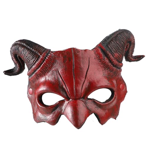 SIQITECH Halloween Ziegenmaske Halbe Gesicht Tierkopfmaske Realistisch Halbmaske Ziegenhörner Gruselige Teufelsmaske Elastisch Tiermaske Halbgesichtsmaske für Halloween Ostern Karneval Party Kostüm von SIQITECH