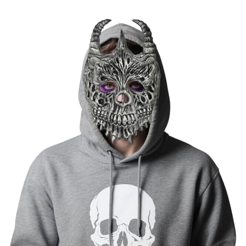 Schädel Maske Halloween Teufelmaske Gruselig Dämon Maske mit Hörnern Totenkopf Atmungsaktive Skull Masken Realistisch Horror Skelettmaske Damen Herren Geistermaske für Halloween Mottoparty Cosplay Schädel Maske Halloween Teufelmaske Gruselig Dämon Maske mit Hörnern Totenkopf Atmungsaktive Skull Masken Realistisch Horror Skelettmaske Damen Herren Geistermaske für Halloween Mottoparty Cosplay von SIQITECH
