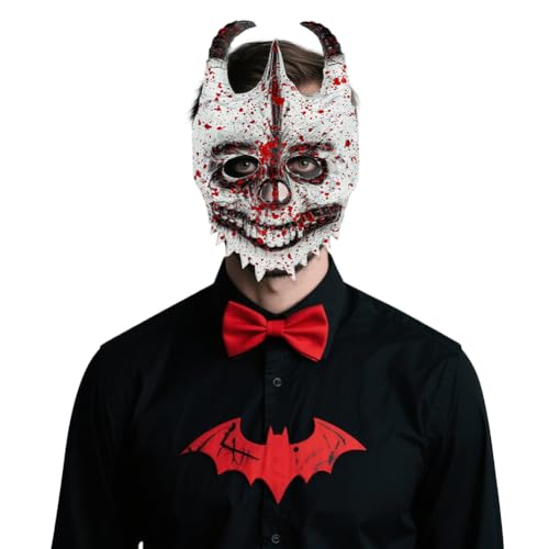 Schädel Maske Halloween Teufelmaske Gruselig Dämon Maske mit Hörnern Totenkopf Atmungsaktive Skull Masken Realistisch Horror Skelettmaske Damen Herren Geistermaske für Halloween Mottoparty Cosplay Schädel Maske Halloween Teufelmaske Gruselig Dämon Maske mit Hörnern Totenkopf Atmungsaktive Skull Masken Realistisch Horror Skelettmaske Damen Herren Geistermaske für Halloween Mottoparty Cosplay von SIQITECH