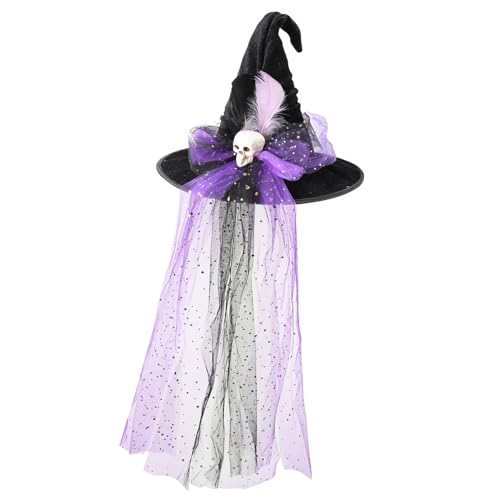 Kinder Hexenhut mit Schleier und Totenkopf & Federn Halloween Spitzer Zauberer Hut Mädchen Elegante Spitze Hexenkostüm Kopfbedeckung für Halloween Karneval Cosplay Party Kostüm Zubehör Verkleidung Kinder Hexenhut mit Schleier und Totenkopf & Federn Halloween Spitzer Zauberer Hut Mädchen Elegante Spitze Hexenkostüm Kopfbedeckung für Halloween Karneval Cosplay Party Kostüm Zubehör Verkleidung von SIQITECHUK