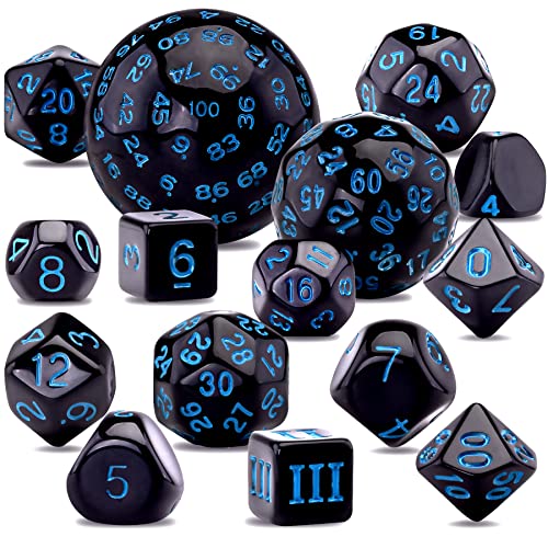 SIQUK 15 Stücke Polyedrische Würfel Set mit Beuteln D3-D100 Würfel Polyeder Würfel DND Spiel Würfel für Dungeons und Dragons RPG MTG, Schwarz und Blau von SIQUK