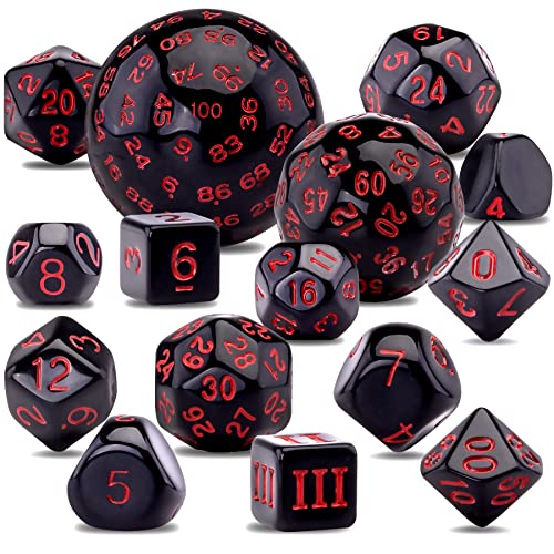 SIQUK 15 Stücke Polyedrische Würfel Set mit Beuteln D3-D100 Würfel Polyeder Würfel DND Spiel Würfel für Dungeons und Dragons RPG MTG, Schwarz und Rot von SIQUK