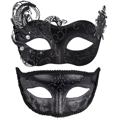 SIQUK 2 Stück Venezianische Maske Maskerade Mask Venezianischen Maske Kostüm Masken für Damen Herren Paar Halloween Karneval Party, Schwarz SIQUK 2 Stück Venezianische Maske Maskerade Mask Venezianischen Maske Kostüm Masken für Damen Herren Paar Halloween Karneval Party, Schwarz von SIQUK