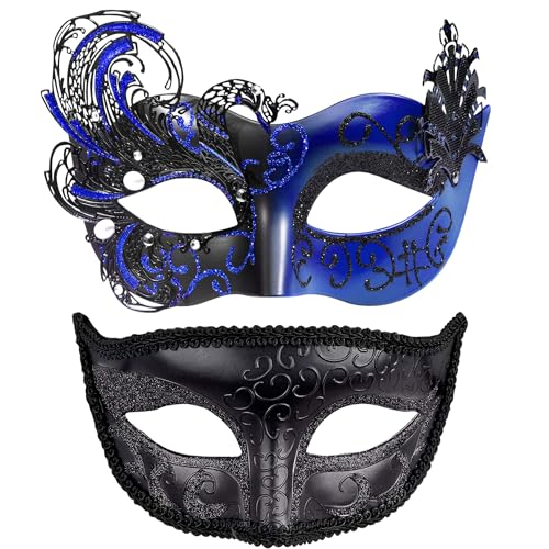 SIQUK 2 Stück Venezianische Maske Maskerade Mask Venezianischen Maske Kostüm Masken für Damen Herren Paar Halloween Karneval Party von SIQUK