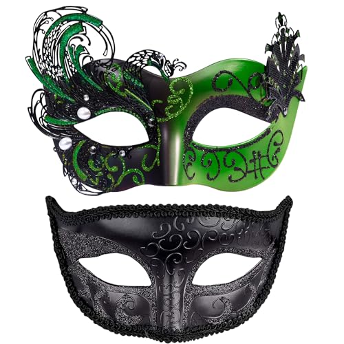 SIQUK 2 Stück Venezianische Maske Maskerade Mask Venezianischen Maske Kostüm Masken für Damen Herren Paar Halloween Karneval Party von SIQUK