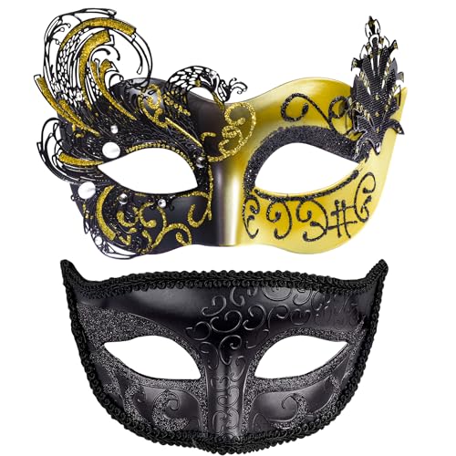 SIQUK 2 Stück Venezianische Maske Maskerade Mask Venezianischen Maske Kostüm Masken für Damen Herren Paar Halloween Karneval Party von SIQUK