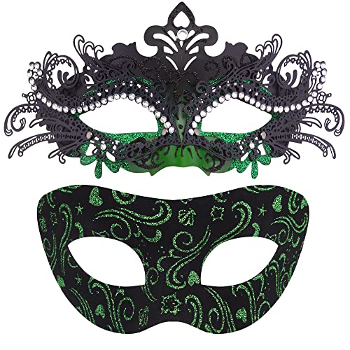 SIQUK 2 Stück Venezianische Maske Paar Maskerade Mask Venezianischen Maske Kostüm Masken für Damen Herren Halloween Karneval Party, Schwarz & Grün SIQUK 2 Stück Venezianische Maske Paar Maskerade Mask Venezianischen Maske Kostüm Masken für Damen Herren Halloween Karneval Party, Schwarz & Grün von SIQUK