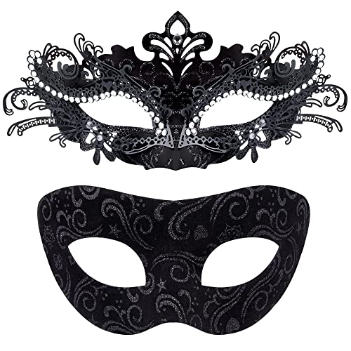 SIQUK 2 Stück Venezianische Maske Paar Maskerade Mask Venezianischen Maske Kostüm Masken für Damen Herren Halloween Karneval Party, Schwarz SIQUK 2 Stück Venezianische Maske Paar Maskerade Mask Venezianischen Maske Kostüm Masken für Damen Herren Halloween Karneval Party, Schwarz von SIQUK