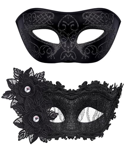 SIQUK 2 Stück Venezianischen Maske Masquerade Maske Paar Maskerade Masken für Damen Herren Halloween Karneval Party Kostüm, Schwarz SIQUK 2 Stück Venezianischen Maske Masquerade Maske Paar Maskerade Masken für Damen Herren Halloween Karneval Party Kostüm, Schwarz von SIQUK