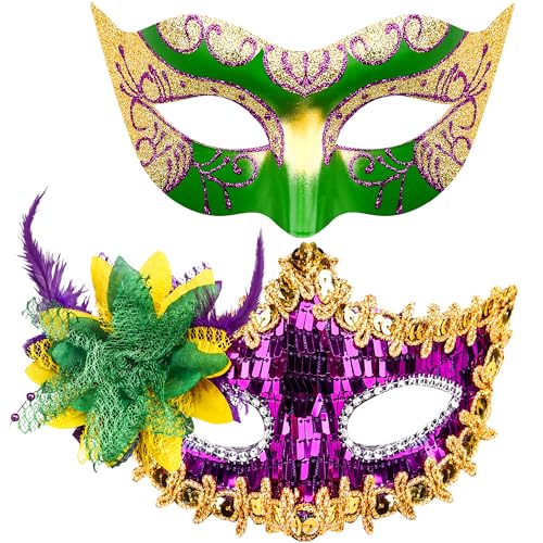 SIQUK 2 Stück Venezianische Masken - Paar Masquerade Maskerade für Damen Herren - Halloween Karneval Party Kostüm von SIQUK