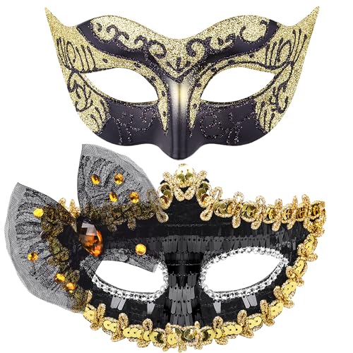 SIQUK 2 Stück Venezianische Masken - Paar Masquerade Maskerade für Damen Herren - Halloween Karneval Party Kostüm von SIQUK
