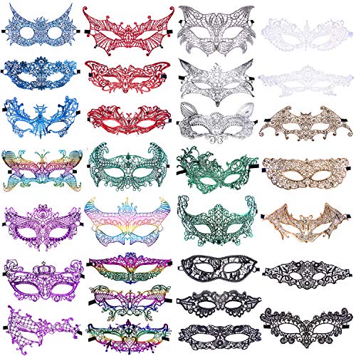 SIQUK 30 Stück Venezianische Masken Damen Spitze Augenmaske Venezianisch Spitzenmaske für Party Abend Ball, 9 Farben von SIQUK