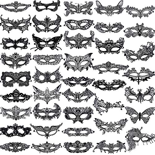 SIQUK 42 Stück Venezianische Masken Spitze Augenmaske Schwarz Spitzenmaske Venezianisch für Party Abend Ball Abschlussball Ballette von SIQUK