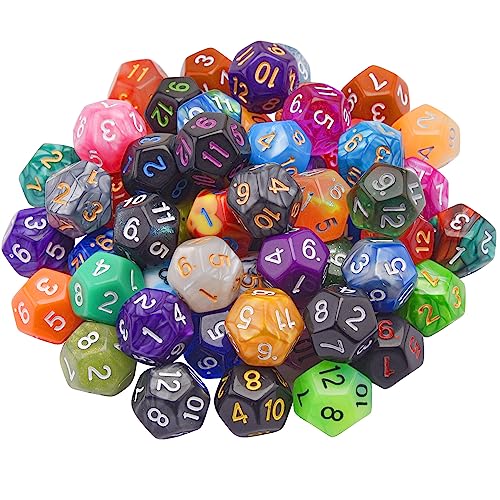 SIQUK 56 Stück Würfel Set Polyedrisch Würfel 12 Seitige Würfel Bunt Würfel Spiel Würfel D12 für DND MPG MTG Dungeons und Dragons von SIQUK