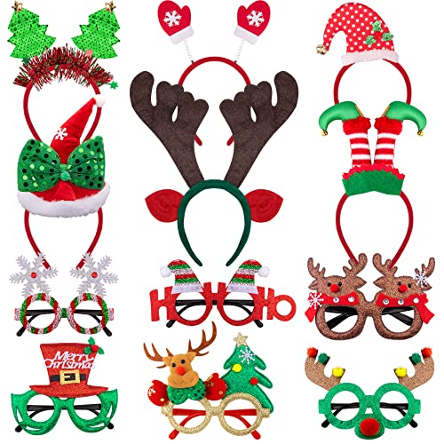 SIQUK 6 Stück Weihnachten Haarreifen und 6 Stück Weihnachten Brillen Weihnachten Stirnbänder Weihnachten Brille Rahmen Weihnachts Kopfschmuck Weihnachtsbaum Brillenrahmen Weihnachts Dekoration von SIQUK